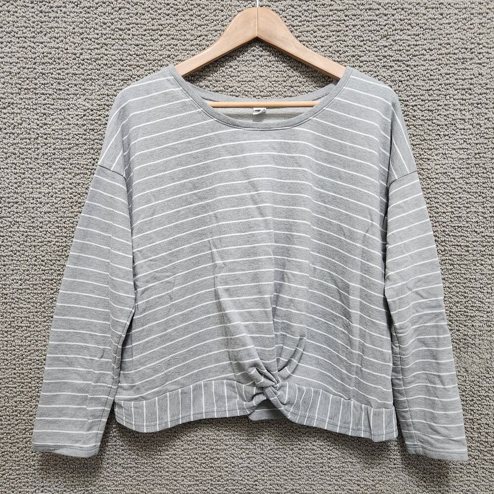 OLD NAVY Gray White Stripe Long Sleeve Shirt Soft Knit Casual Top M